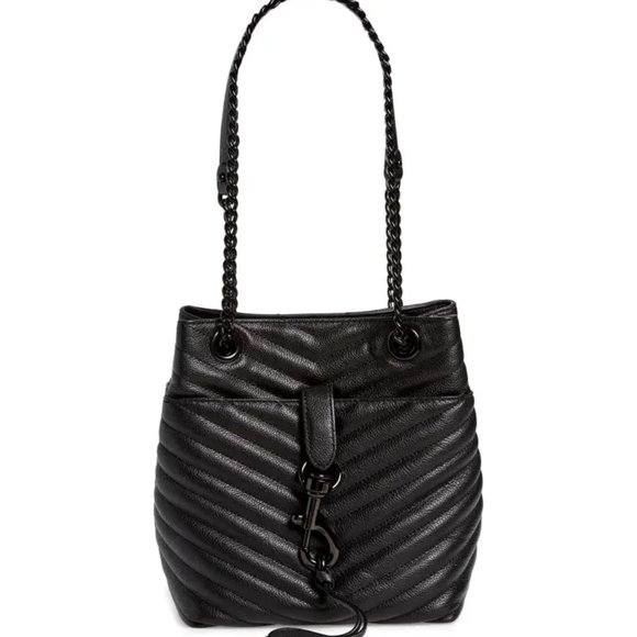 NWT Rebecca Minkoff Edie Leather Bucket Bag Black Black Shellac